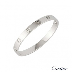 Cartier 18k White Gold Plain Love Bangle Size 16 B6035416